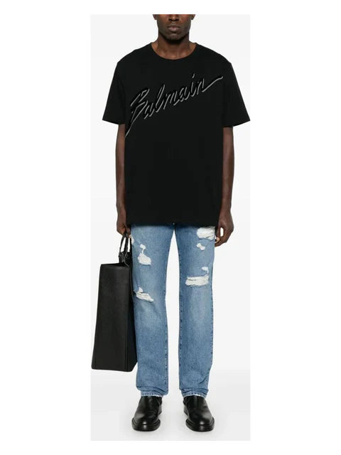 BALMAIN FLOCKED LETTER LOGO T-SHIRT